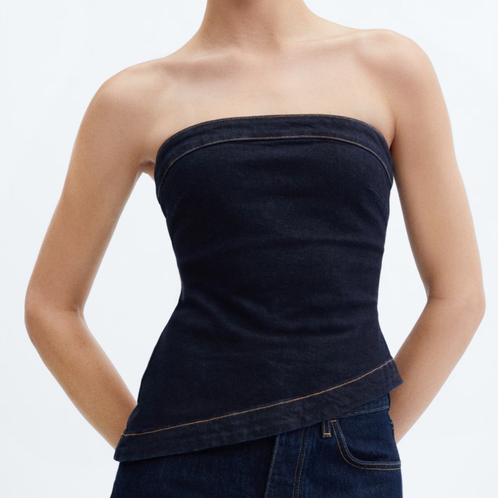 Mango Denim Tube Top with Asymmetrical Hem NWT